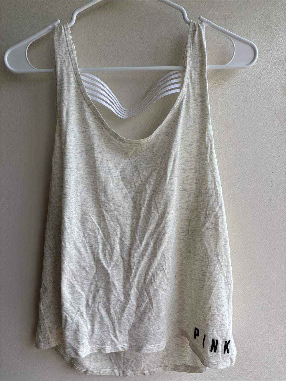 PINK Victoria's Secret Heathered Cream Racerback Tank